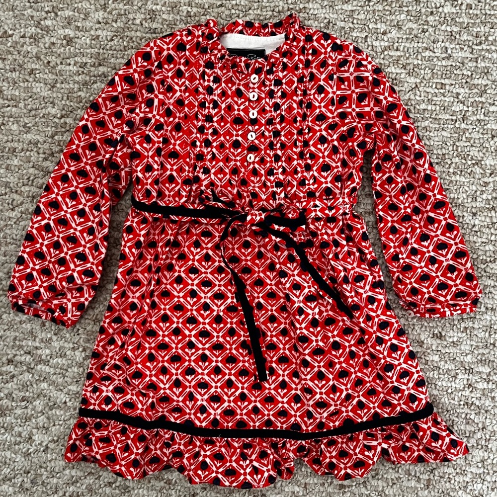Baby Girl, 2T Red/Dark Blue Oscar De La Renta pleated tunic Dress